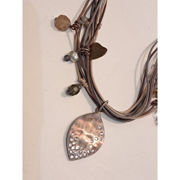 NWT Peyote Bird Rhinestone Embellished Leaf Necklace Bead Mix Multi Cord 17.75" - Picture 8 of 12
